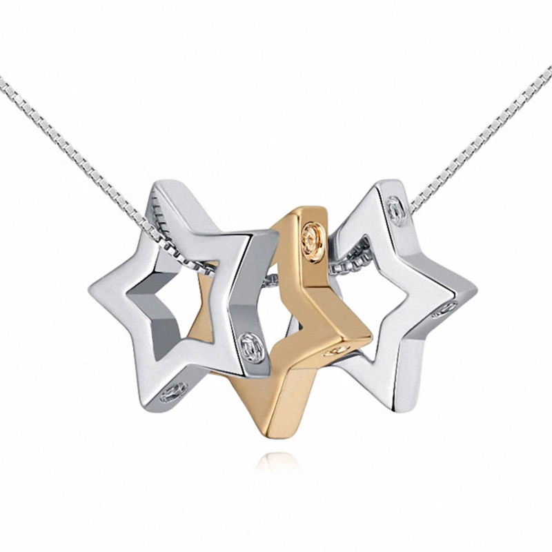 

2017 New Fashion Hot Sale AAA Zirconia White Gold Color 2 Colors Stars Flash Pendant Necklace for women Valentine's Gift 125226