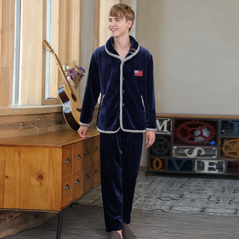 Winter Men's Pajama Keep Warm Thick Coral Fleece Men Pajamas Sets of