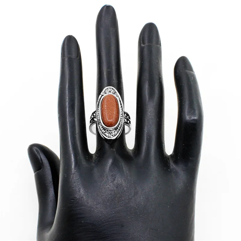 Shinning Sandy Stone Rings For Women Rhinestone Fashion Jewelry Antique Silver Plated Party Gift