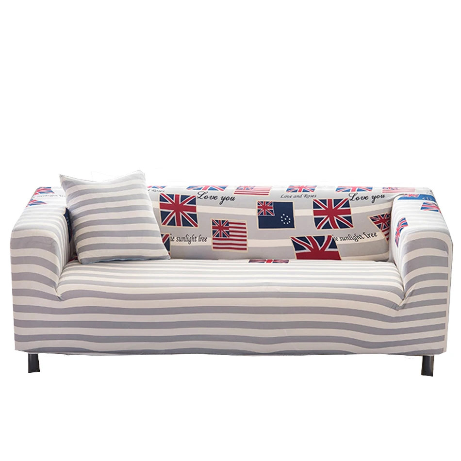 Grey Stripe Elastic L Shape Sofa Covers For Living Room Universal