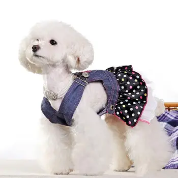 

Pet Dog Denim Strap Dress Skirt Cat Puppy Colorful Polk Dot Jumpsuit Apparel