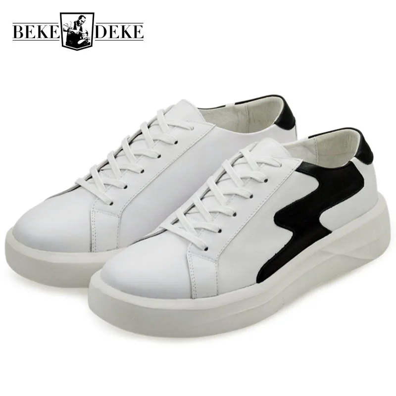 Farben Wohnungen Leder White Plattform Up Marke Mode Lace Gespleißt Casual Low Echtem Schuhe Hop Turnschuhe Gemischt black Dicken Herren Cut Hip pxEqwHYO4