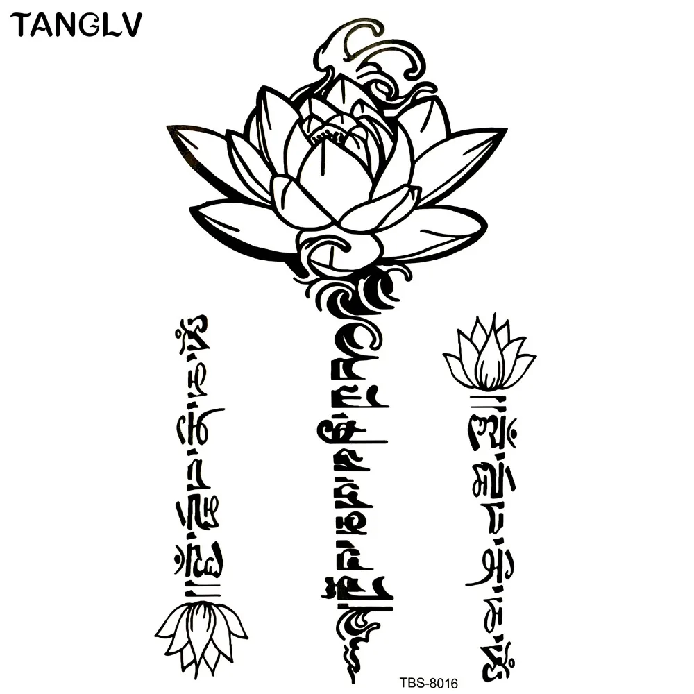 065 40 De Réductionautocollants De Fleur De Lotus Imperméables Noirs Femmes Tatouage De Fleur De Lotus Autocollants De Tatouage Temporaire Art
