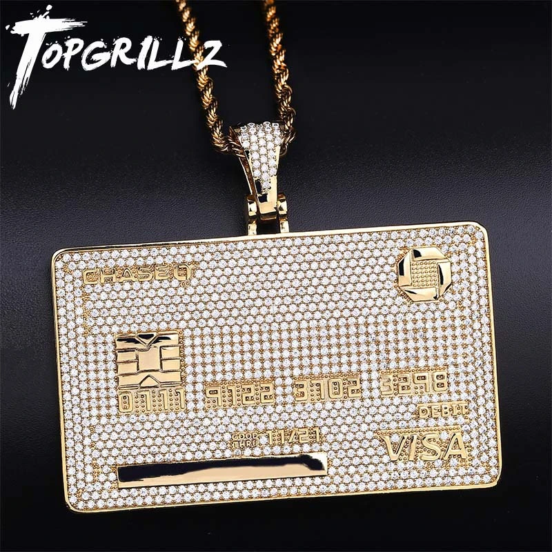 TOPGRILLZ Custom Name Iced Out Credit VISA Card Pendant Necklace AAA Cubic Zirconia Hip Hop Jewelry With Tennis Chain For Gift