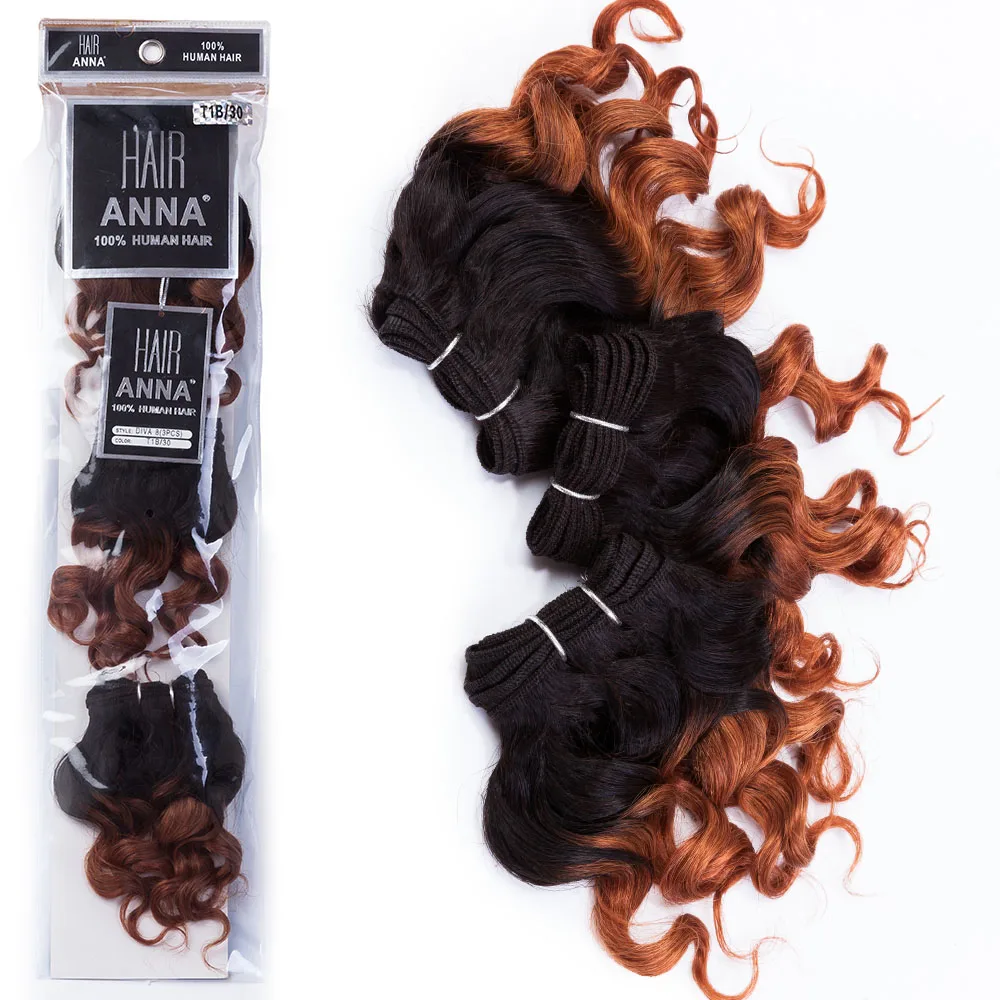 EVET Virgin Human Hair Weaves Ombre Curly Hair Extensions Set Top Grade 3x8 Two Tone Brazilian Curly Hair Extensions 105g/Pack