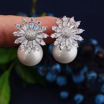 

GODKI 31mm Luxury Boom Flower Simulated Pearl Cubic Zirconia Engagement Wedding Party Nightclub Earrings Dressing Jewelry