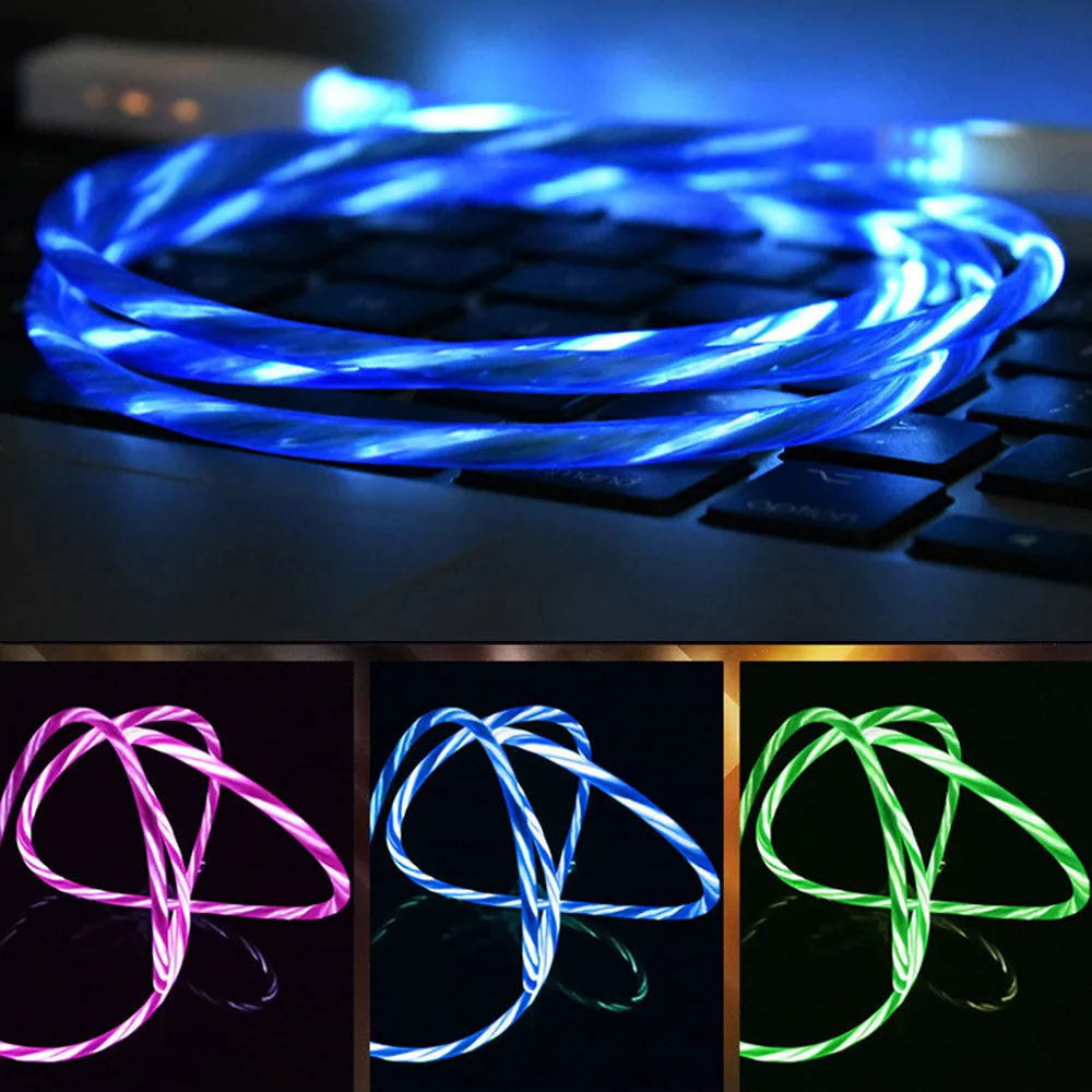 

1M Visible Flowing Mircro USB/Type-C Smart Charging Data Lighting Cable Line LED Flowing Wire Luminous Flat Charging Line#SYS
