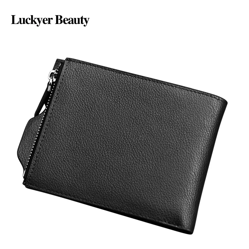 

LUCKYER BEAUTY Fashion Men's Purse Luxury Brand Leather Men Wallets Business Male Card Holders Casual Leather Zipper Coin Purse