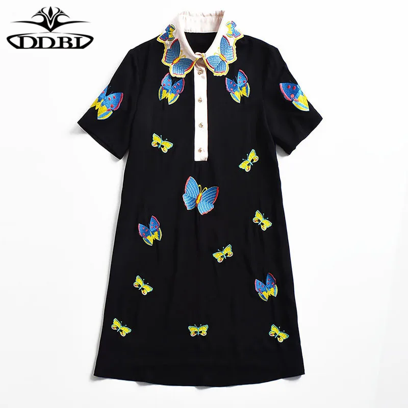 robe femme ete 2018 vestidos verano dresses for women  butterfly embroidery dress black 180626
