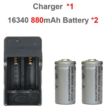 

2pcs/lot 16340 Mini Battery 3.7V 880mah Rechargeable Li-ion Battery with 1* Double Slot 16340 Charger for Led Flashlight Toy