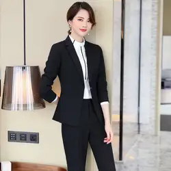 Формальный Женский черный блейзер женские деловые костюмы со штанами и курткой наборы рабочая одежда офисный униформенный стиль брючные