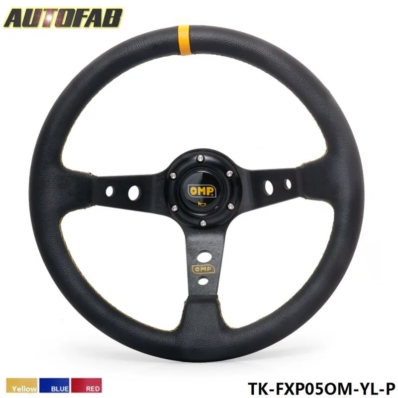 AUTOFAB - 350MM PVC Deep Dish Drifting Sport Racing Steering Wheel  Aluminum Frame ( yellow red blue ) AF-FXP05OM-P