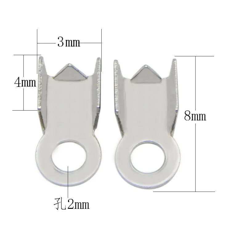 100 шт., закручивающийся зажим из нержавеющей стали, зажим-петля, шнур из бисера, концевой наконечник, заглушка, коннектор для изготовления кожаных ожерелий и ювелирных изделий DIY - Цвет: silver tone