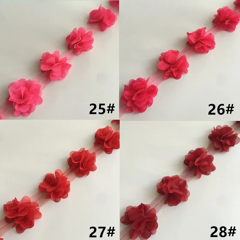 2 ярда 33 цвета 3D шифоновые цветы DIY 6 см ширина кружевная отделка 24 Цветочная кружевная лента украшения одежды аксессуары XF03