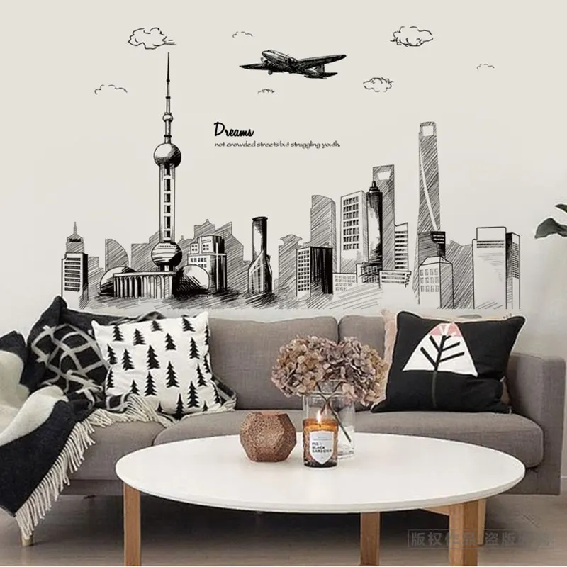 

Dream City Wall Stickers Architecture Buildings Wall Stickers Living Room Bedroom Home Decoration Art Wall Decals Large Murals