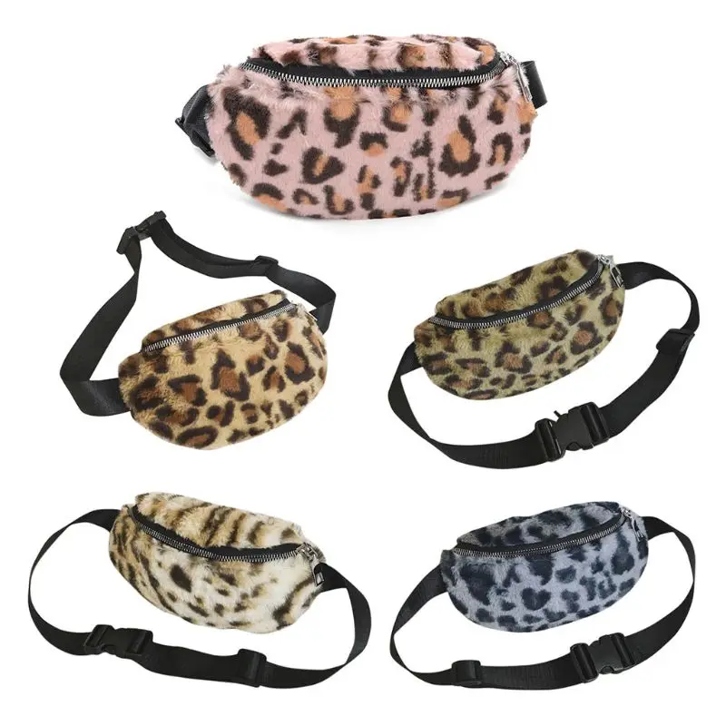 

THINKTHENDO Children Leopard Printing Shoulder Bag Plush Waist Fanny Chest Belt Packs Casual Crossbody Bags for Kids Girls