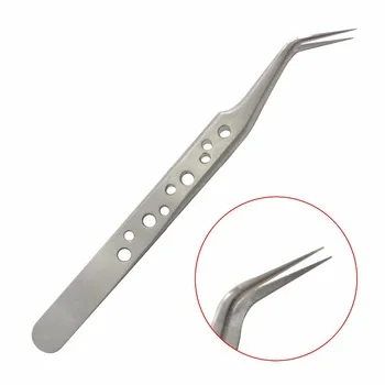 WUF 1Pc Curved Tweezers Of Hollow-Out Design, Ultra Rigidity Fine Point Anti-Static Stainless Steel Tweezers Makeup Tool