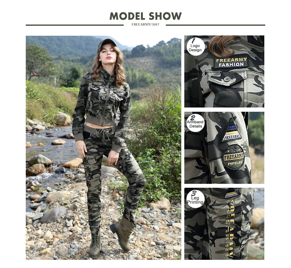 FREEARMY Brand Womens Sets Camouflage 2 Piece Sweat Suit Set Pants+Short Jacket Slim Womens Clothing Female Tracksuit Suit Set