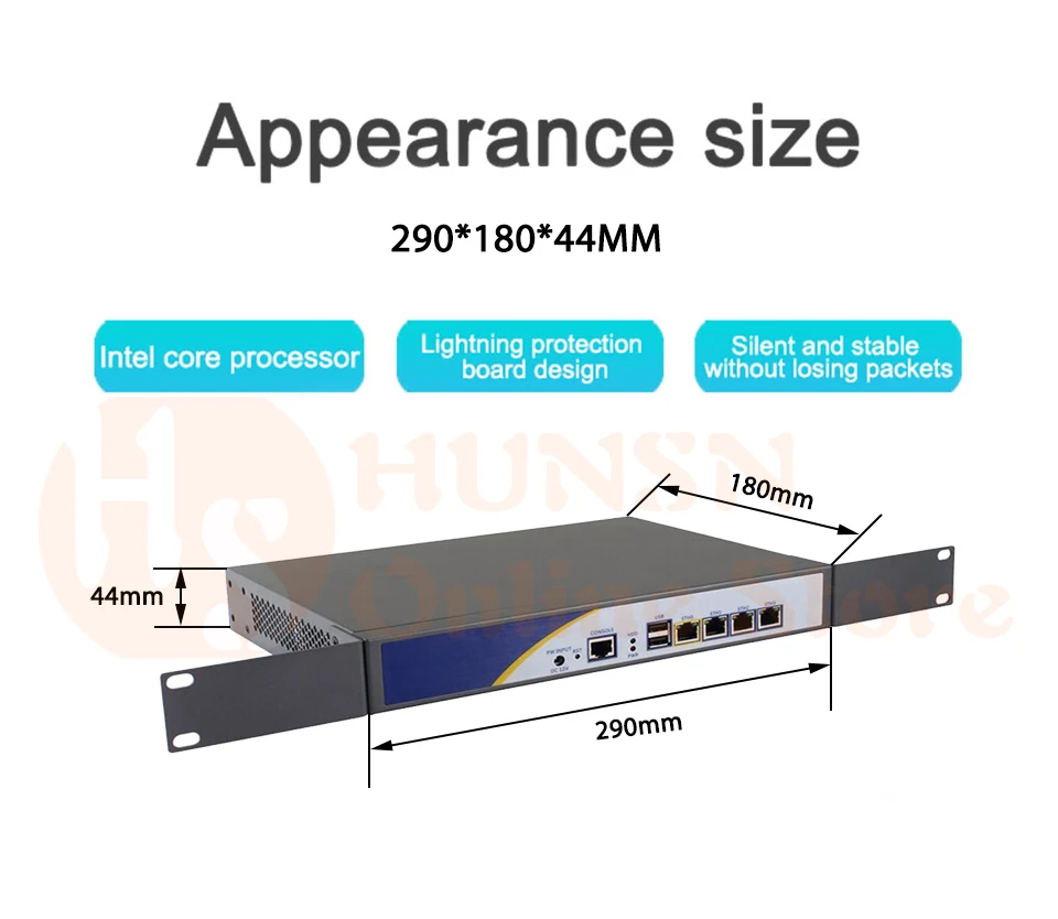 Брандмауэр Mikrotik Pfsense сети VPN Security Appliance маршрутизатора ПК Intel Atom D525, [HUNSN RS01], (4LAN/2USB2. 0/1COM/1VGA/вентилятор)