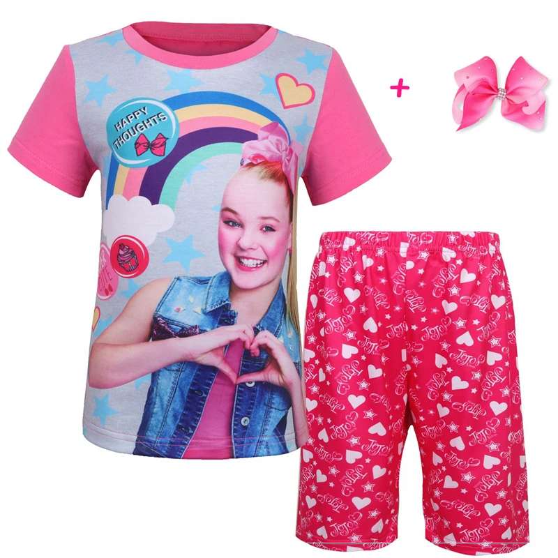 Летняя детская одежда футболки для девочек + штаны комплекты JOJO SIWA модный спортивный костюм малышей