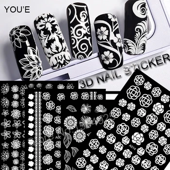 

3D Luxury White Nail Sticker Art Decoration Lace Flower on Nails Manicure Design Self Adhesive Nail Decals Stickers Accessories