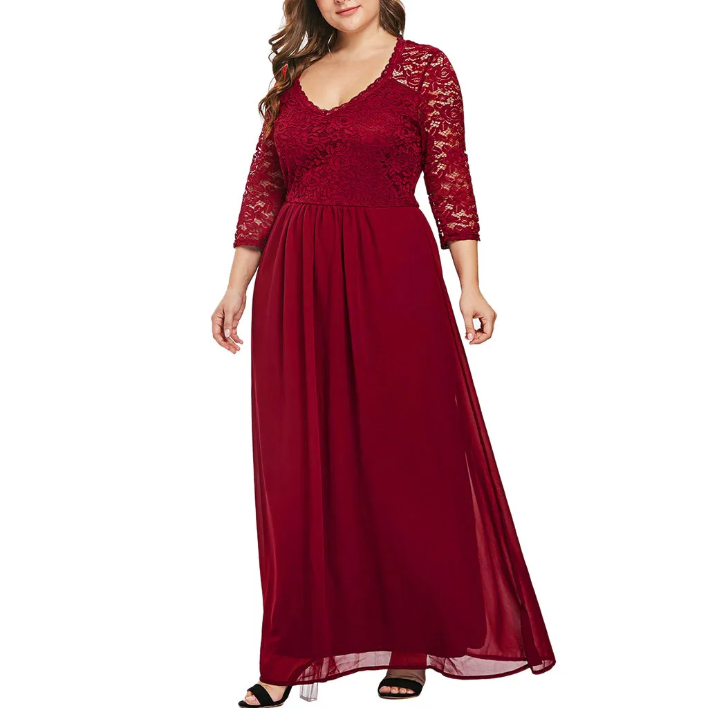 

Dress Women Plus Size Dress Girl Sweetheart Neck Lace Panel Long Party Maxi Sexy Dress
