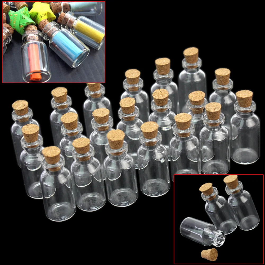 20 шт мини прозрачные сообщения стеклянная бутылка желаний с пробковым сообщение примечания бисер семена различные ремесла бутылки контейнер