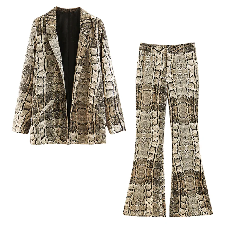 

Set female 2019 spring and summer new loose snake pattern suit jacket flared pants two sets of wild fashion women's clothes