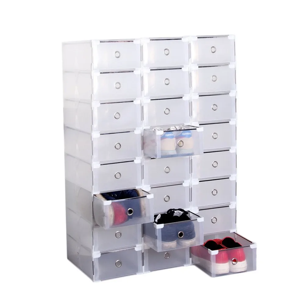 

24pcs Foldable Plastic Shoe Boxes Universal Home Organizer Stackable Storage Drawer Transparent Home Holding Box Toiletry Kits