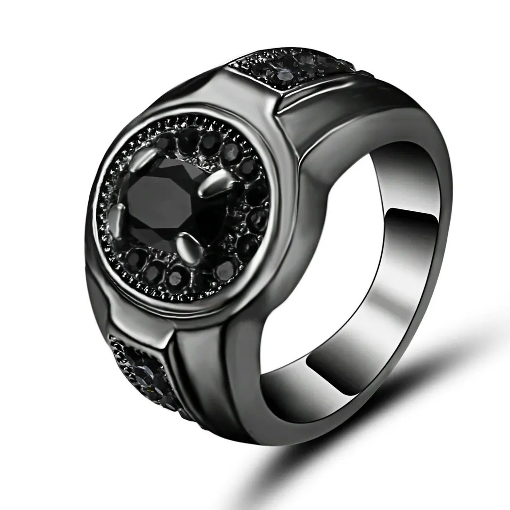 TianBo, большой черный циркон, кольца для женщин и мужчин, Черное золото, заполненное, модное, обручальное кольцо, простое ювелирное изделие, Размер 9 - Цвет основного камня: RA726