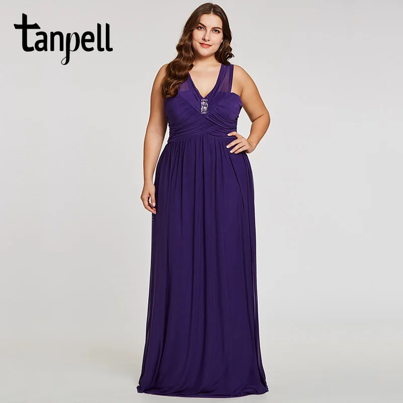 Tanpell v neck long evening dress purple beaded cap sleeves floor length a line gown women new prom formal plus evening dresses Tanpell v neck long evening dress purple beaded cap sleeves floor length a line gown women new prom formal plus evening dresses