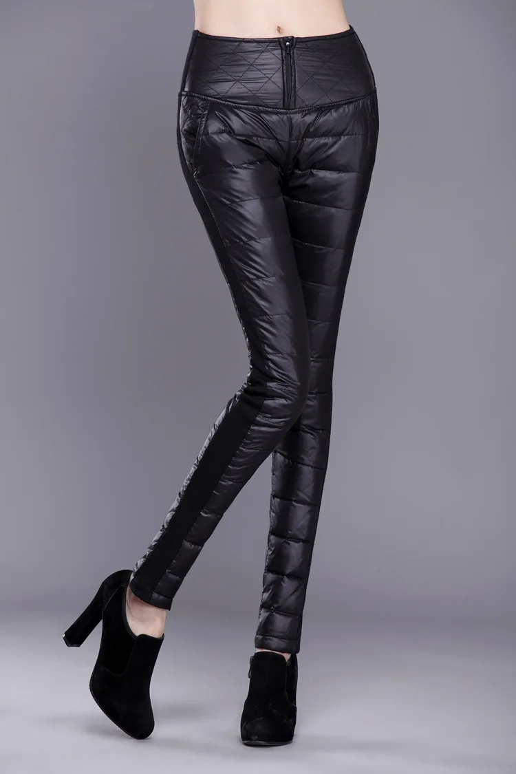 Модные женские брюки с высокой талией, верхняя одежда, узкие брюки для женщин, зимние женские облегающие теплые плотные пуховые брюки размера плюс, брюки S-6XL - Цвет: Black