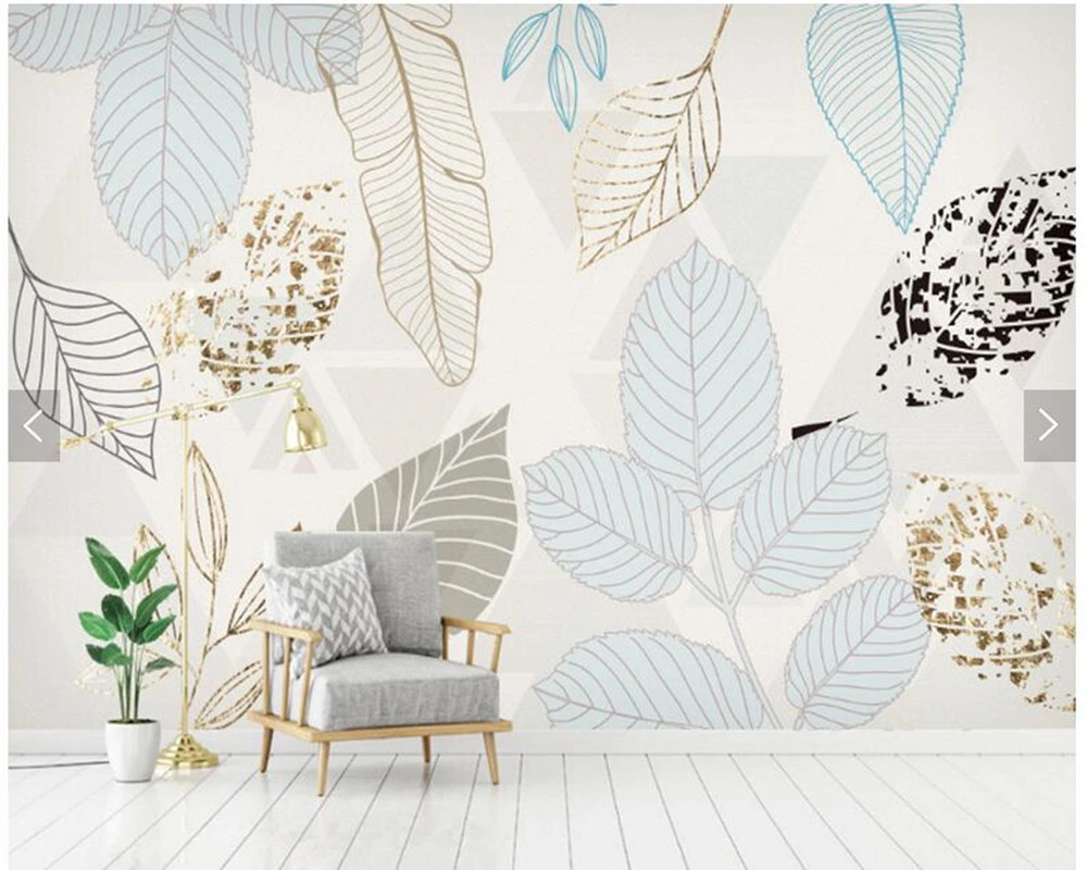 カスタムヴィンテージ3d壁紙 新鮮でシンプルな葉の壁画リビングルームのベッドルームのソファの背景家の装飾壁紙 壁紙 Aliexpress