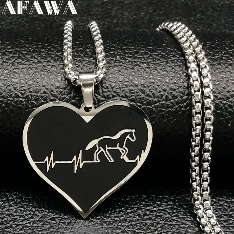 2018 Fashion Horse Stainless Steel Choker Necklace for Men Silver Color Black Heart Necklace Jewelry colgante hombre N18315