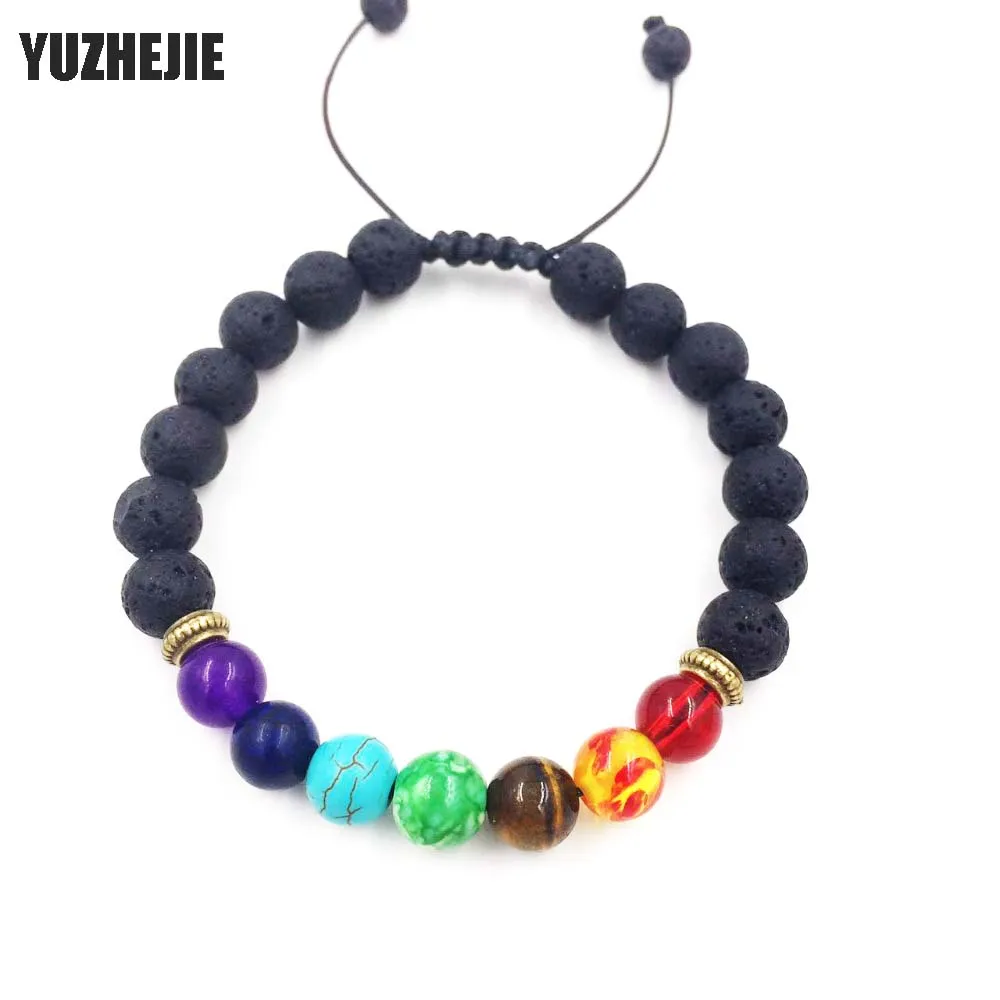 

8mm yaga Natural Stone Beads 7 Chakra Healing Balance Buddha Bracelet For Women and Men Lava adjustable Yoga Reiki Prayer Bijoux