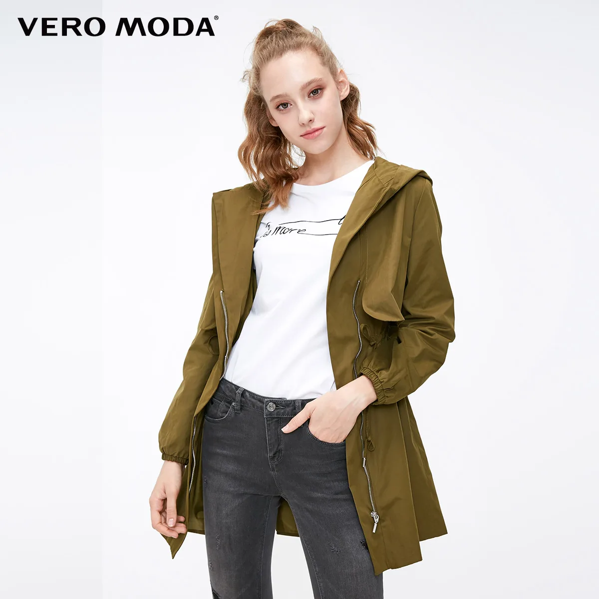 Vero Moda куртка женская Повседневный с капюшоном сплошной цвет молнии Тренч | 318417501