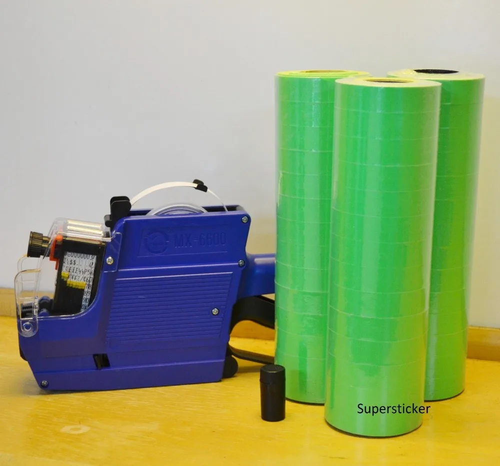 

[ Fly Eagle ] MX-6600 10 Digits 2 Lines Price Tag Gun labeler +1 Ink + 30 Rolls Green 500 Tags Blue