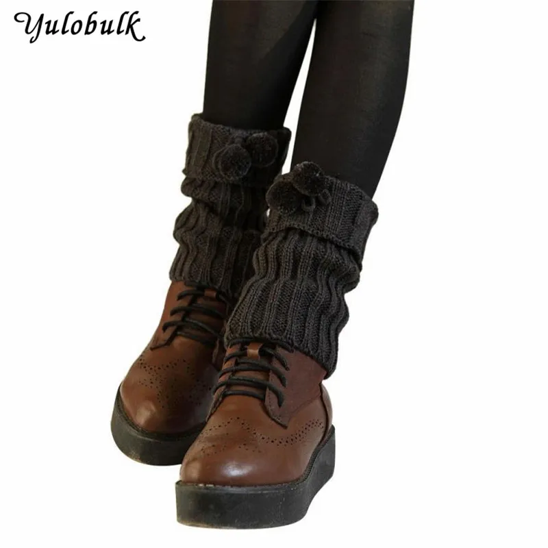 

Women Winter Knitted Leg Warmer Crochet Boot Covers With Ball Female Thick Boot Cuffs Boot Socks Gaiters
