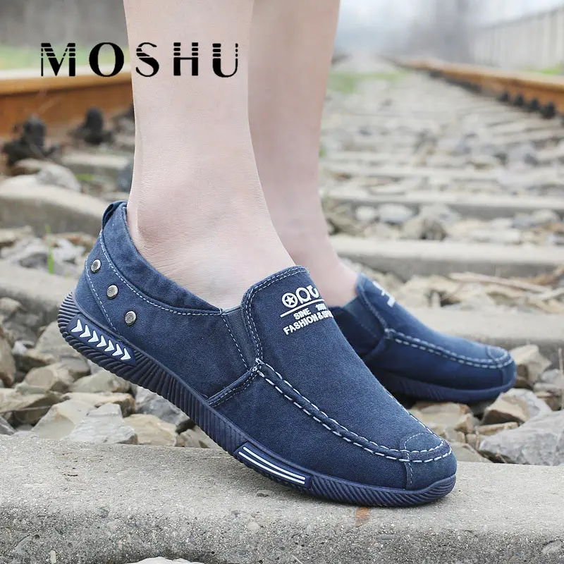 Fashion Men Canvas Shoes Male Summer Casual Denim Shoes Mens Sneakers Slip On Loafers Driving Moccasin Chaussure Homme Black