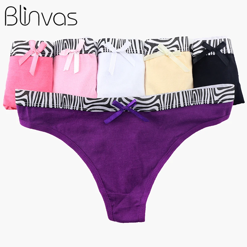 

Blinvas 5pcs/lot Panties Cotton Striped Thong H02 Foral Dot Black String Thong Panties String