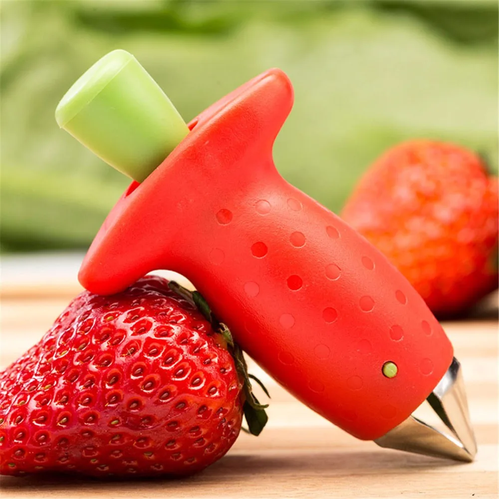 

Red with Green Coring Vegetable Fruit Tools Stem Gem Strawberry Corer Stem Remover and Tomato Huller for Kitchen Plastic