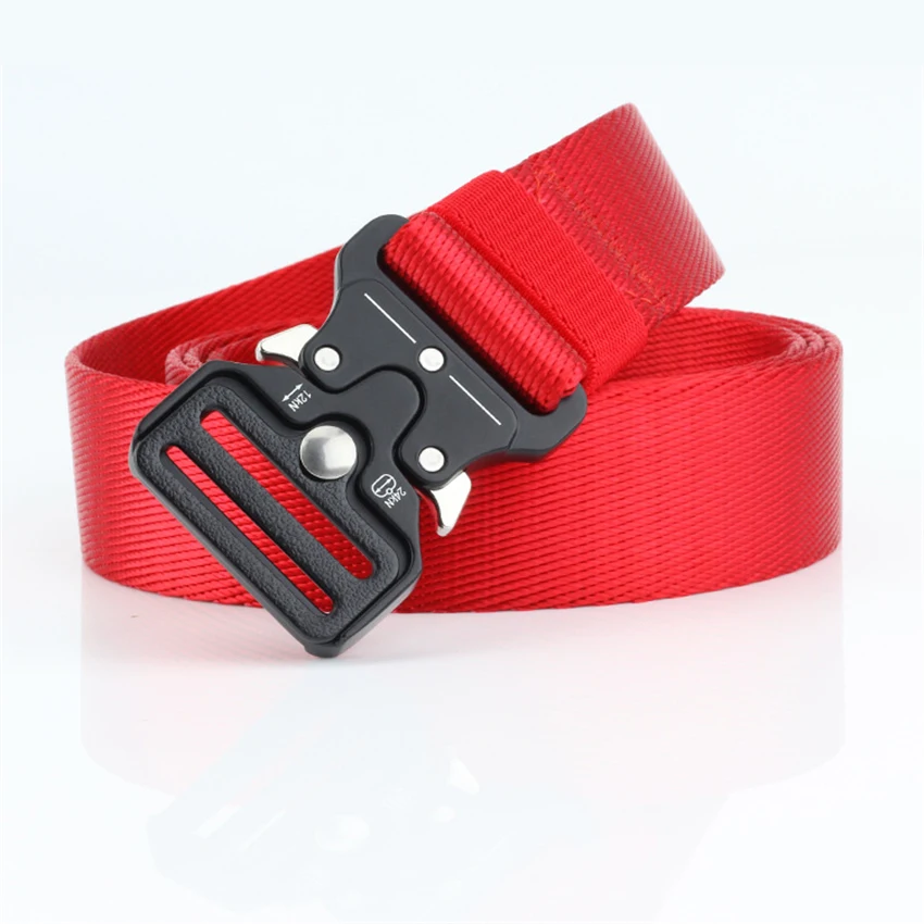 Мода 3,2 см Широкий холщовый ремень тактический дизайнерский ремень для мужчин и женщин джинсы Повседневный нейлоновый ремень Регулируемый поясной ремень с металлической пряжкой - Цвет: Red Belt