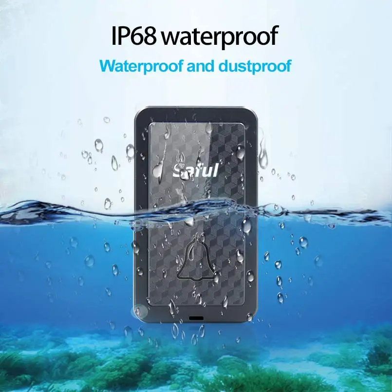 Saful Waterproof IP68 Wireless Doorbell Press Button Transmitter and EU/US Indoor Receiver Self powered Doorbell Accessory Saful Waterproof IP68 Wireless Doorbell Press Button Transmitter and EU/US Indoor Receiver Self powered Doorbell Accessory