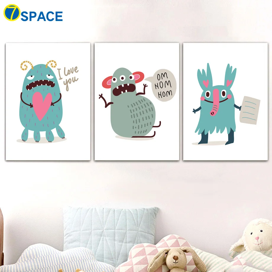 Cartoon Monster Wall Art Canvas Painting Nordic Posters And Prints