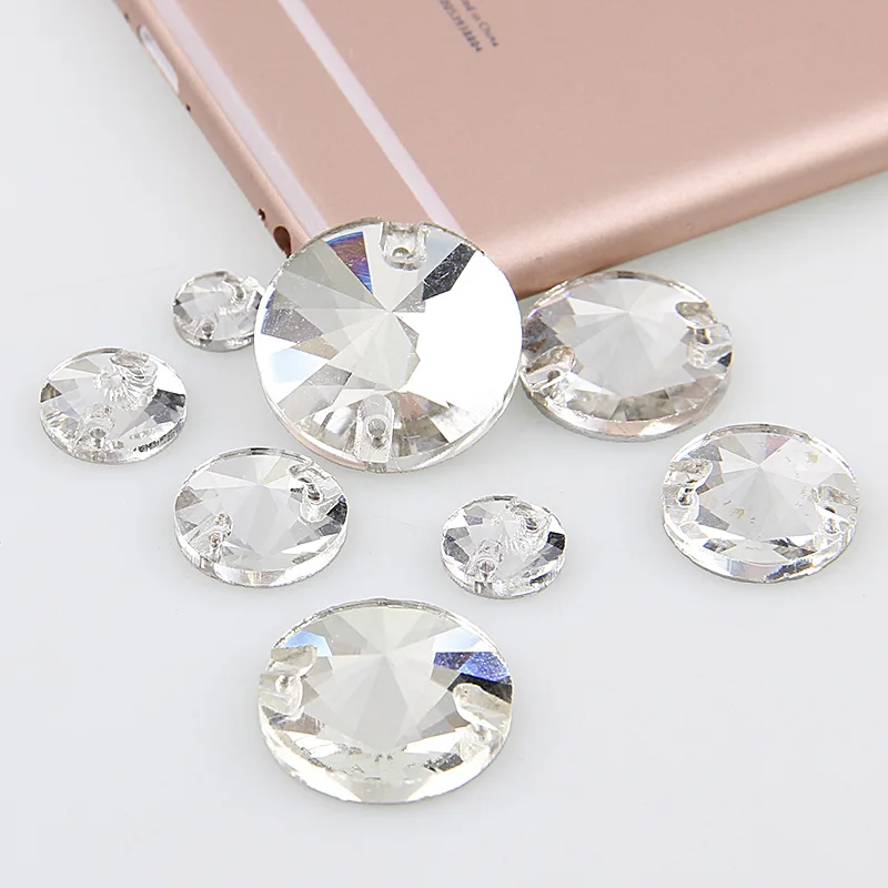 

Round Rivoli 8,10,12,14,16,18,20mm Sew On Stones Crystal Clear Flatback 2 Holes Glass Sewing Stone DIY Wedding Dress