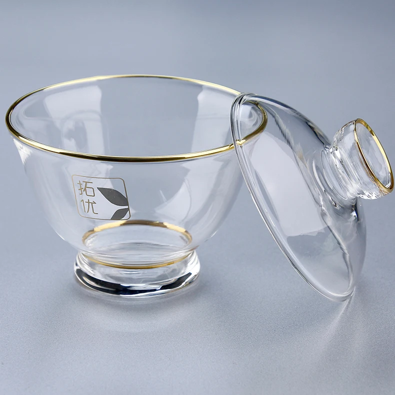 200cc краткое жаростойкое прозрачное стекло Gaiwan ручной работы золотой обод чайная посуда офисная чайная церемония зеленый чайный чайник отправлено друзьям