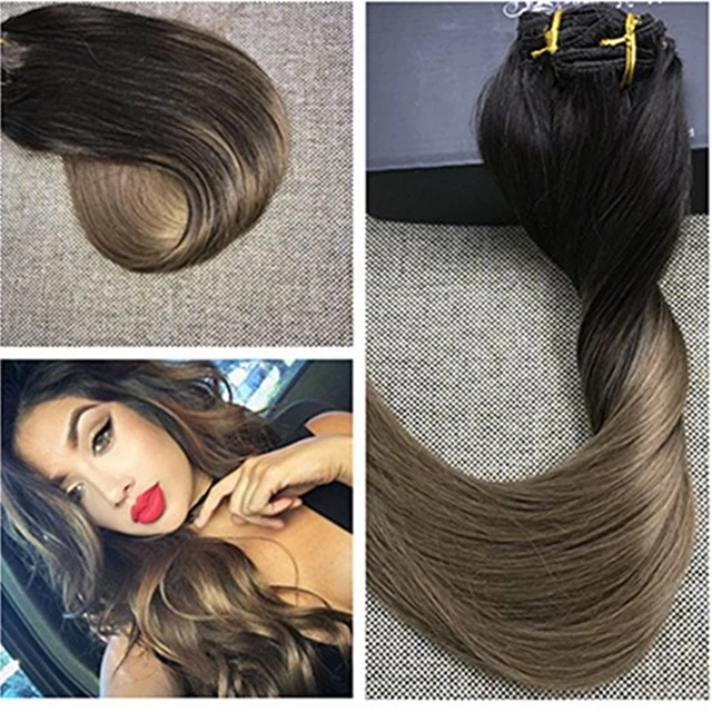 Full Shine Balayage Color #13 Ombre #13 Clip ins Extensions Dip Dye ...