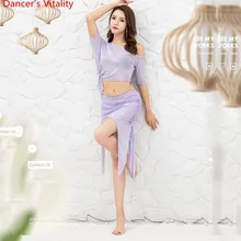 Новых женщин танец живота одежда сексуальная вода пряжи 2 шт. Топ+ нерегулярные короткие юбки комплект восточных танцев костюм для танца живота