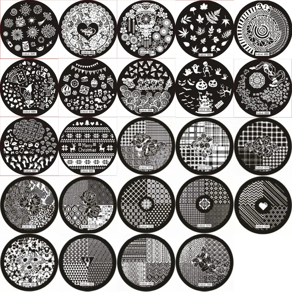 

1PC HEHE049-084 Round Shape Blue Film Nail Art Stamping Image Plate Stainless Stamping Plate Heart Firework Christams Flower