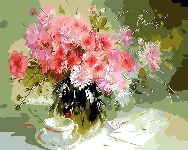 76 50 De Réductionfleur Rose Vase Oeillet Printemps Peinture à Lhuile Image Par Numéros Dessin Coloriage Par Numéros Bricolage Dessin Salon